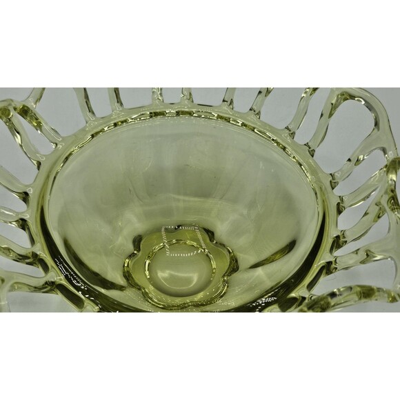 Vintage Green 1940s Duncan & Miller Unique Open Lace Glass Bowl - Picture 7 of 9